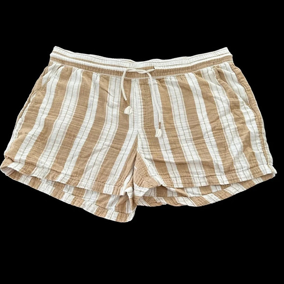 Old Navy XXL High Waisted Textured Cotton Pull On Striped Shorts White Tan - Picture 2 of 6